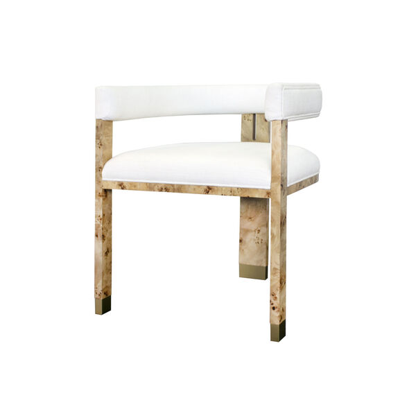 Matte Burl Wood and White Linen Chair, image 2